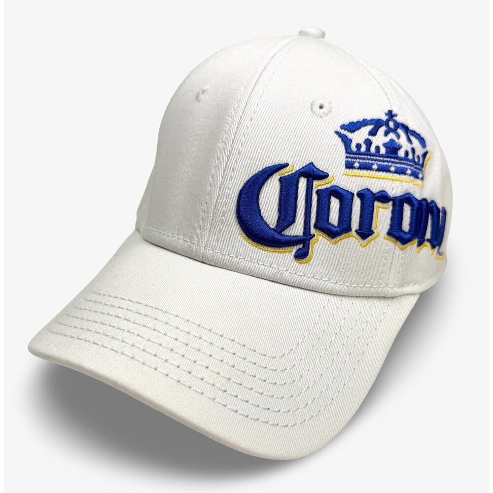 Corona Extra Beer White Cap Hat Large Embroidered Logo Stretch Fitted OSFM